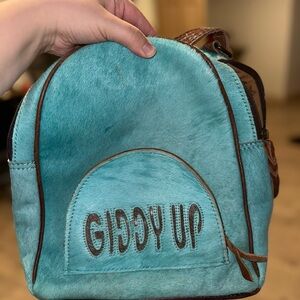 American Darling Turquoise Women’s Backpack with Brown Trim